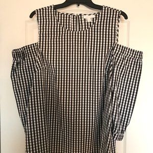 Charter Club NWOT Gorgeous Black & White Checked Cold Shoulder, Long Sleeve Top